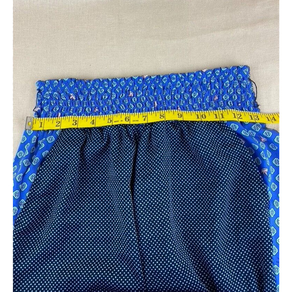 Aerie Blue Satin Boho Print Lounge Pant Comfort Smocked Waist Women's Medium - Picture 8 of 8